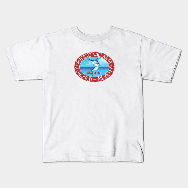 Puerto Vallarta, Jalisco, Mexico, Black Marlin Kids T-Shirt by jcombs